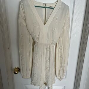 Cream Eyelet Long-Sleeve V-Neck Romper